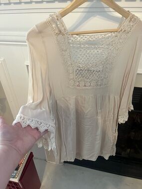 Glamour Farms Cream Crochet-Detail Peasant Blouse